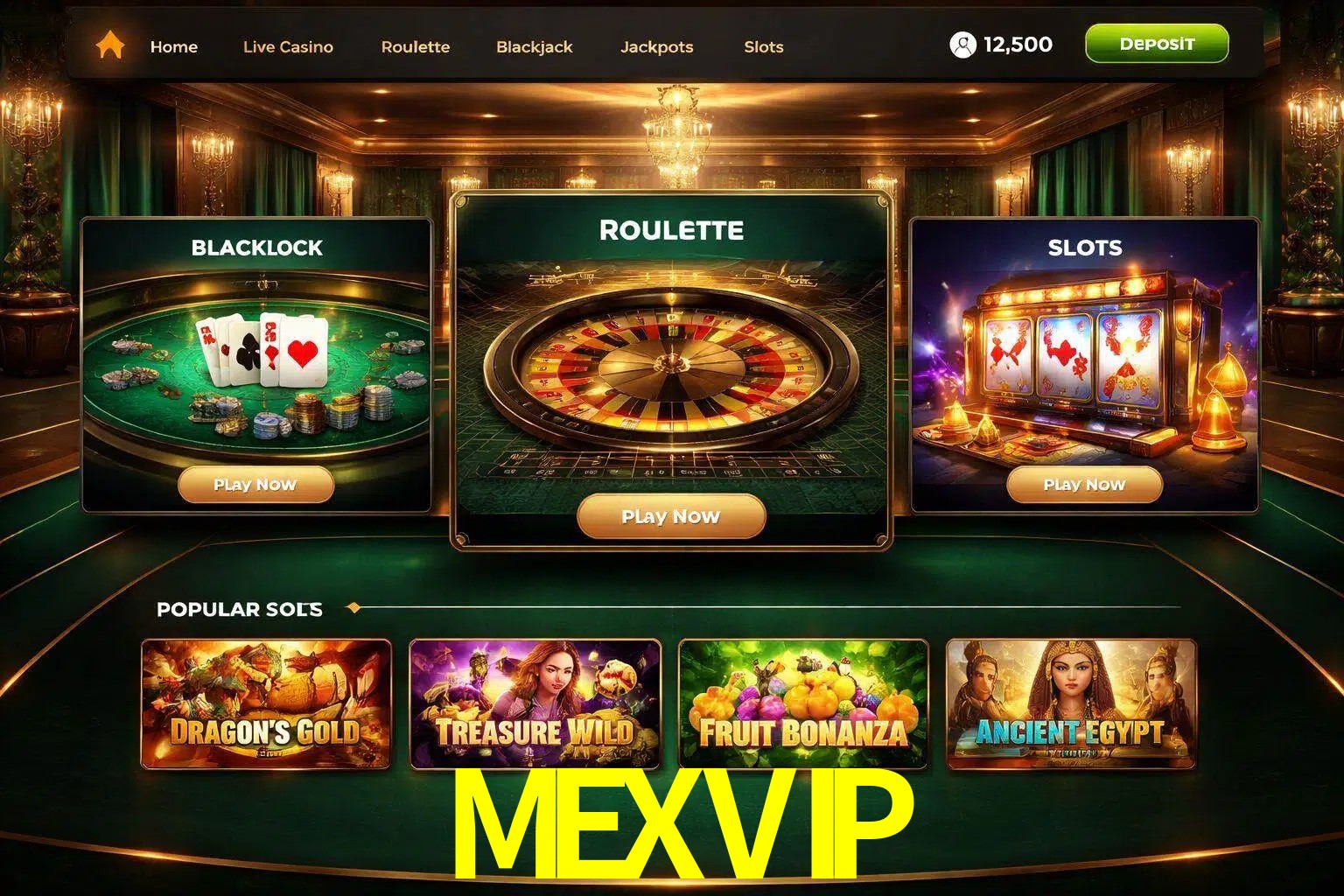 Vista de la plataforma MEXVIP Casino mostrando categorías organizadas de juegos en línea